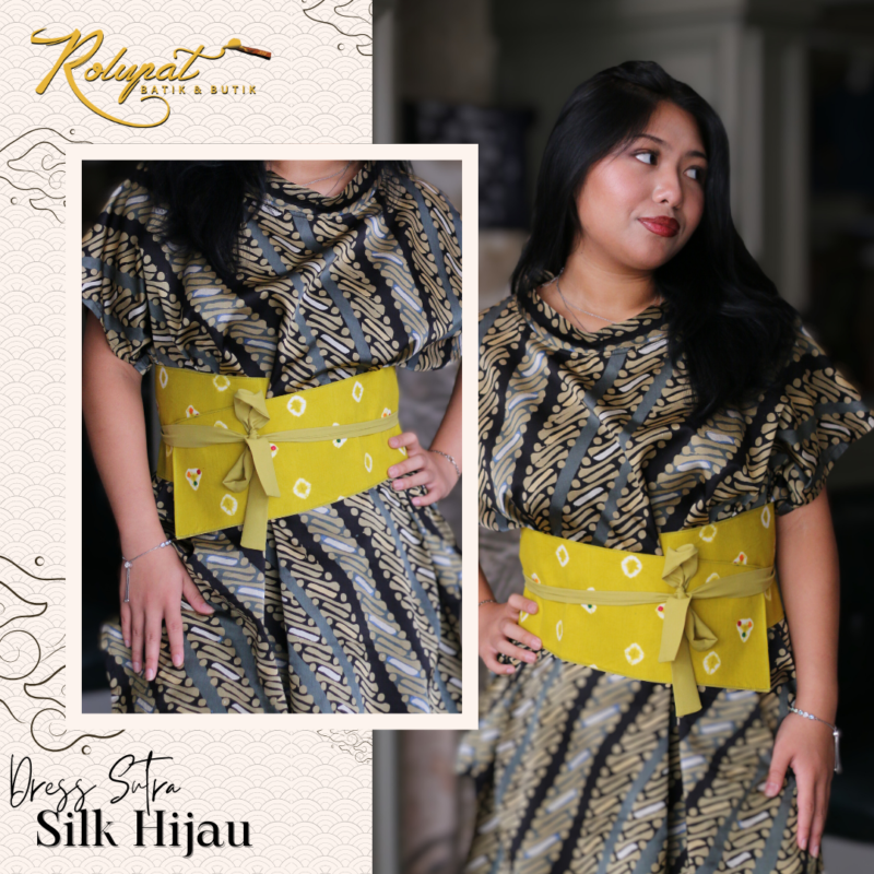 Dress Sutra Silk Hijau Motif Parang