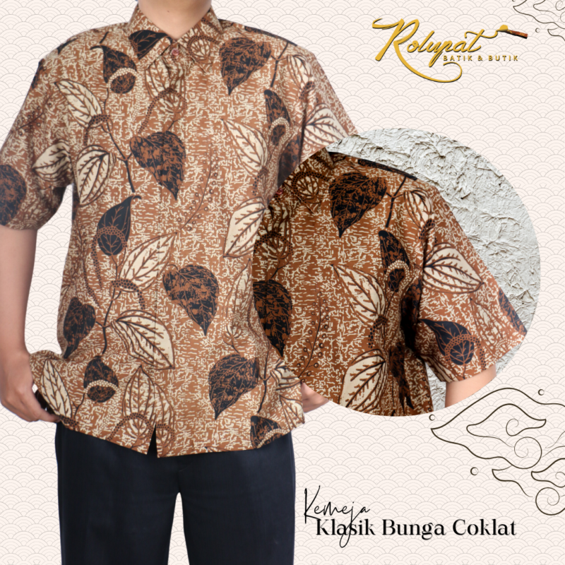Kemeja Pendek Klasik Bunga Coklat